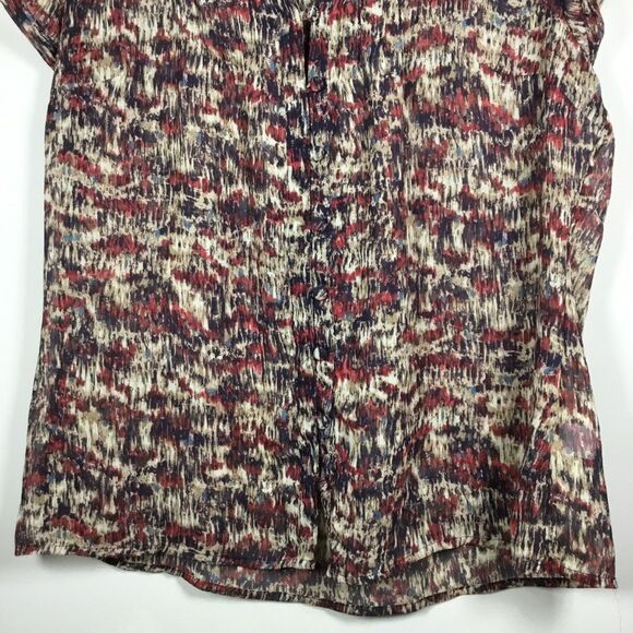 Red blue cream semi sheer short sleeve top with fabric covered buttons sz L - Picture 3 of 8